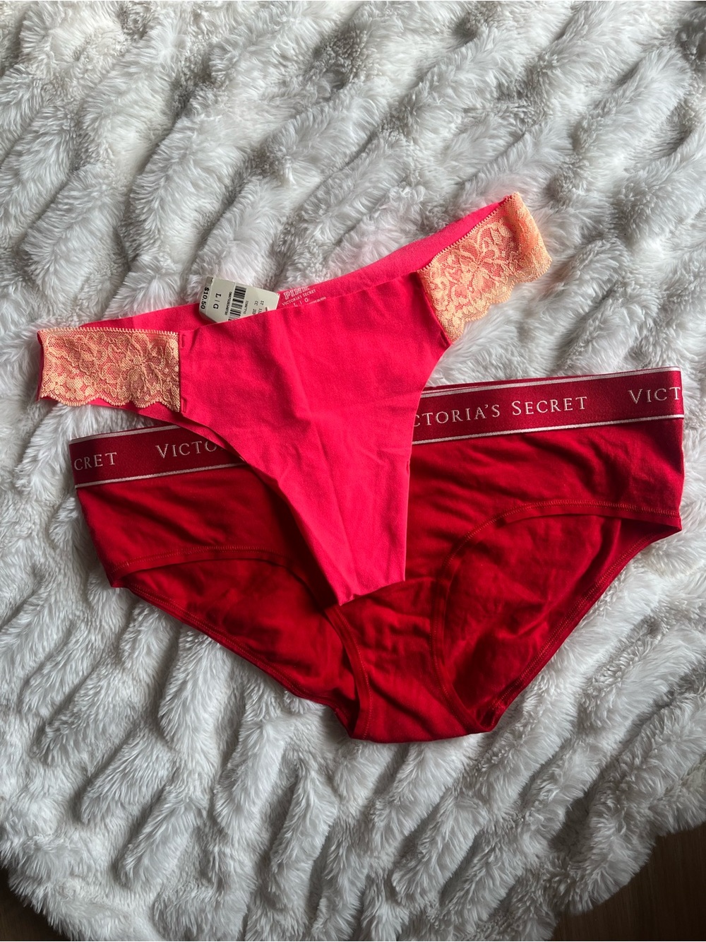 Victoria's Secret Women's Red & Pink Lace Bikini Panty Duo